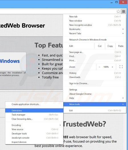 Remova os anúncios VeriBrowse do Google Chrome passo 1