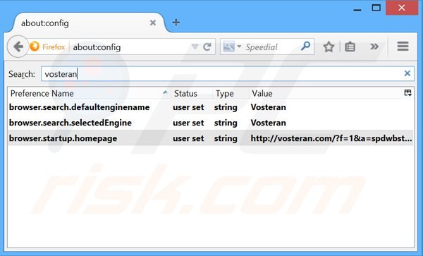 Removendo vosteran.com do motor de busca padrão do Mozilla Firefox