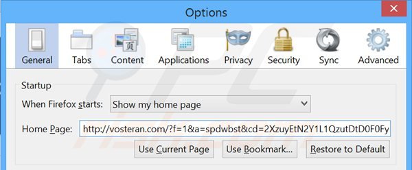 Removendo vosteran.com da página inicial do Mozilla Firefox