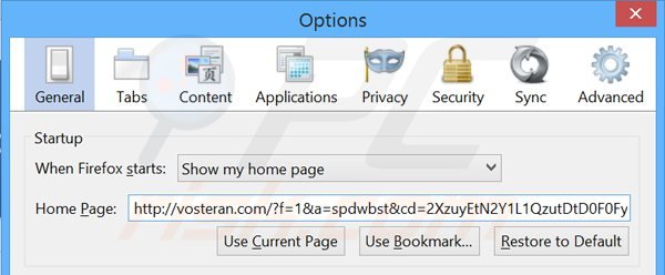 Removendo vosteran.com da página inicial do Mozilla Firefox
