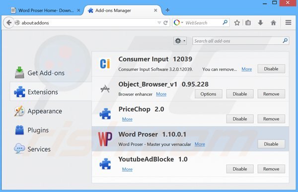 Remova os anúncios wordproser do Mozilla Firefox passo 2