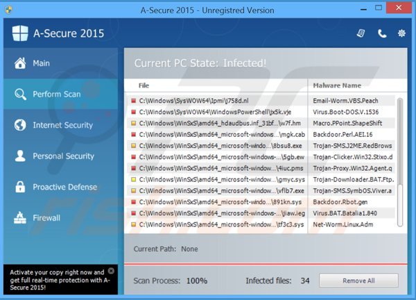 a-secure 2015 a executa uma verificação de segurança falsa do computador
