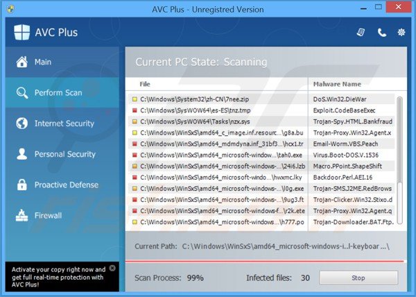 avc plus a executar uma verificação de segurança falsa do computador