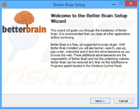 Configuração do instalador de adware BetterBrain
