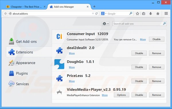 Removendo os anúncios Cheapster do Mozilla Firefox passo 2