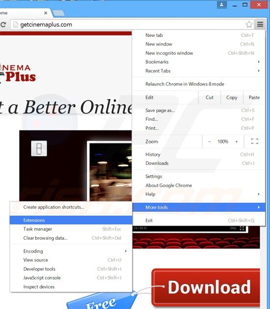 Removendo os anúncios cinema now do Google Chrome passo 1