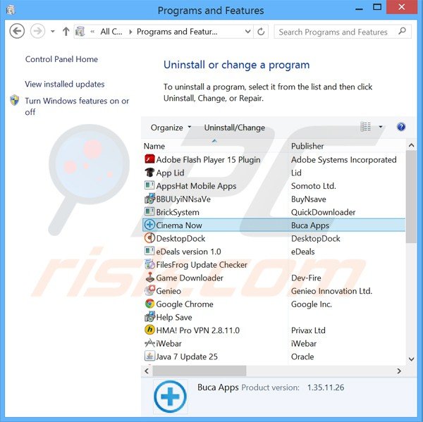 desintalar o adware cinema now através do Painel de Controlo