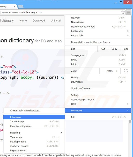 Removendo os anúncios common dictionary do Google crome passo 1