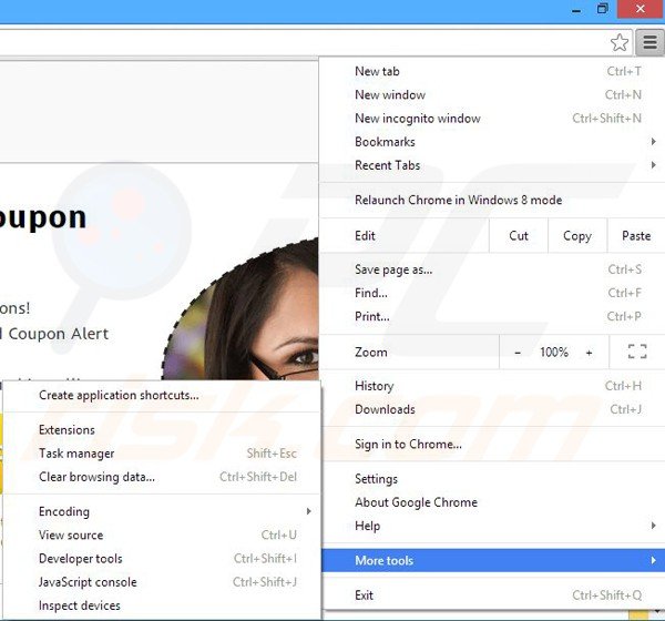 Removendo os anúncios Coupon Alert do Google Chrome passo 1