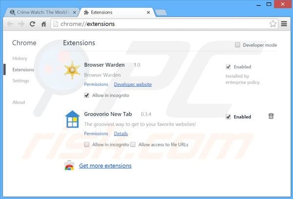 Removendo os anúncios Crime Watch do Google crome passo 2