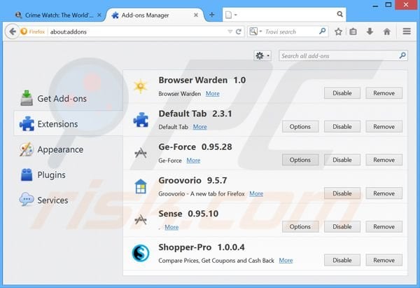 Removendo os anúncios Crime Watch do Mozilla Firefox passo 2