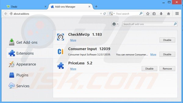 Remova os anúncios Dealz do Mozilla Firefox passo 2