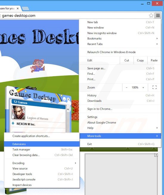 Removendo as extensões relacionadas a GamesDesktop do Google Chrome do passo 1