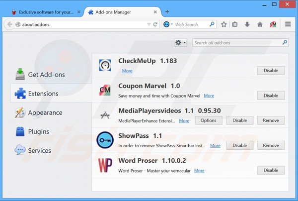 Removendo as extensões relacionadas a GamesDesktop do Mozilla Firefox do passo 2