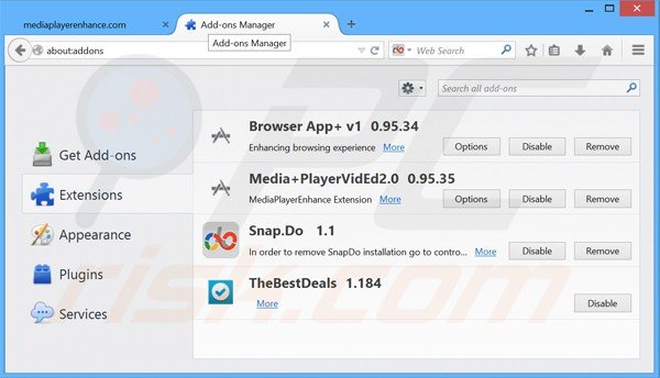 Removendo os anúncios media player enhance do Mozilla Firefox passo 2