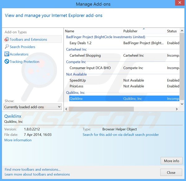 Removendo QwikLinx do Internet Explorer passo 2