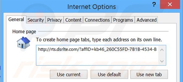 Removendo a página inicial rts.dsrlte.com do Internet Explorer