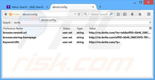 Removendo a página inicial rts.dsrlte.com e motor de busca padrão do Mozilla Firefox