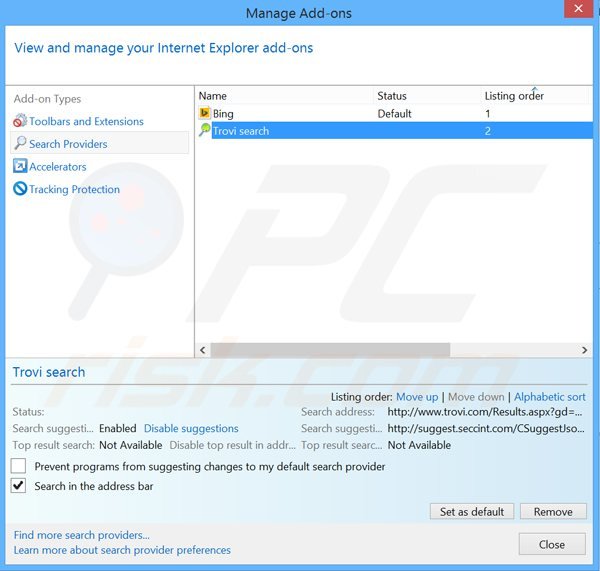 Removendo a motor de busca inicial search.strtpoint.com do Internet Explorer