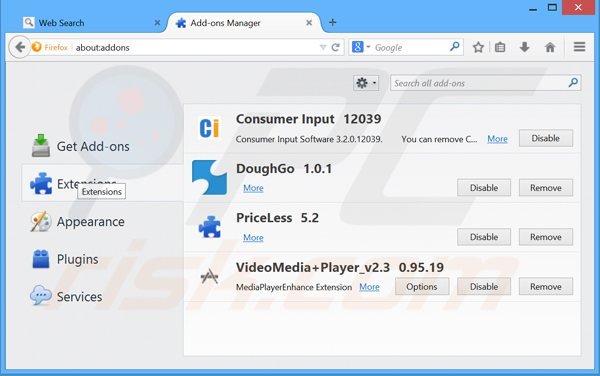 Removendo as extensões relacionadas a search.strtpoint.com do Mozilla Firefox
