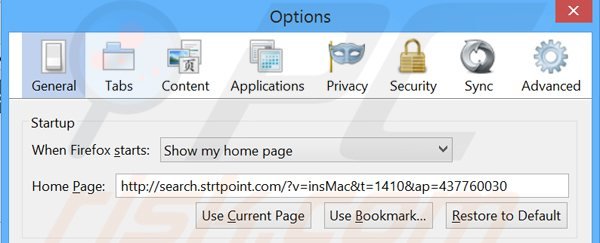 Remover a página inicial search.strtpoint.com do Mozilla Firefox