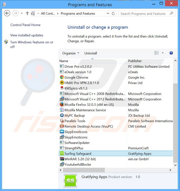 desinstalar o adware surfing safeguard via Painel de Controlo