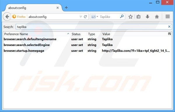 Remover a página inicial taplika.com e motor de busca padrão do Mozilla Firefox