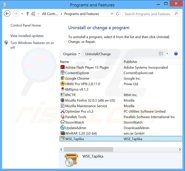 desinstalar o sequestrador de navegador taplika.com via Painel de Controlo