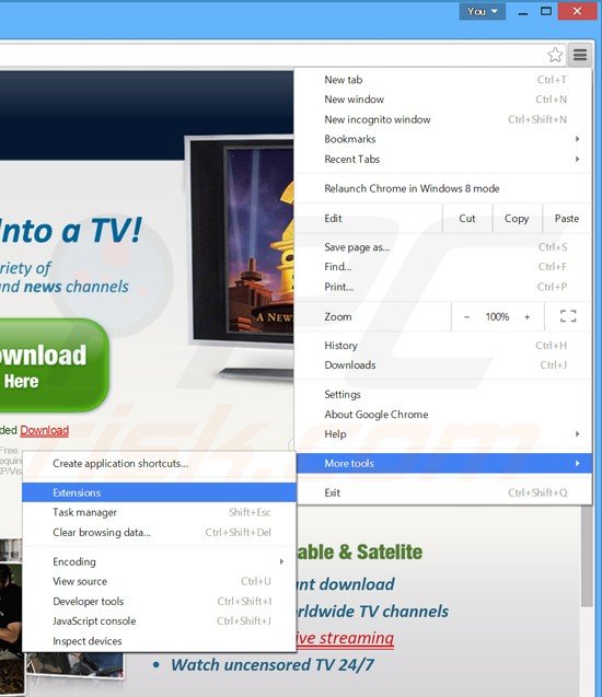 Removendo os anúncios TornPlusTV do Google Chrome passo 1