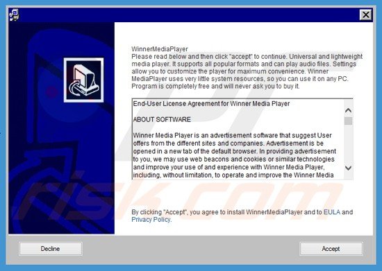 Instalador fraudulento usado na distribuição de Winner Media Player