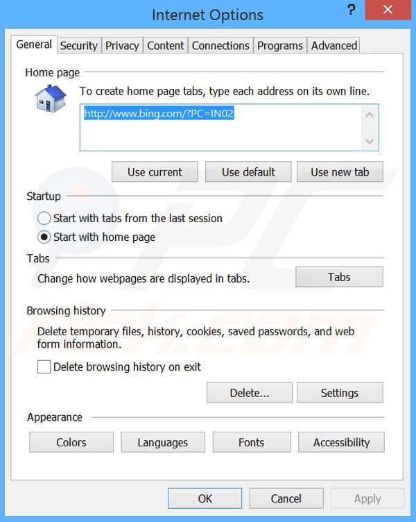 Removendo a página inicial BingProtect do Internet Explorer