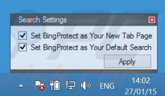 BingProtect a mudar as configurações do navegador