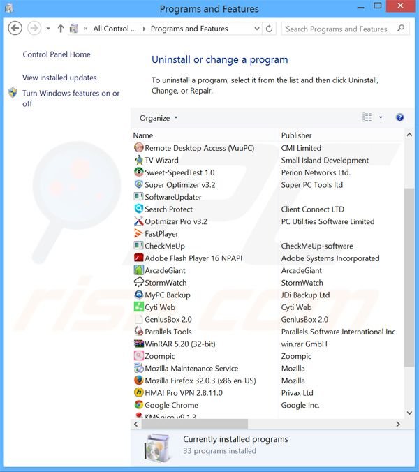 desinstalar o adware Browser Extension através do Painel de Controlo