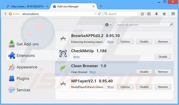 Removendo os anúncios Clean Browser do Mozilla Firefox passo 2