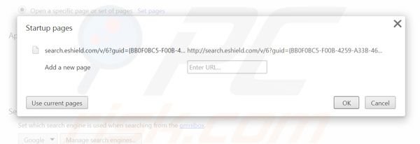 Remova a página inicial search.eshield.com do Google Chrome