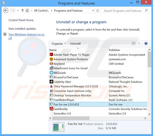 desinstalar o adware fun for me via Painel de Controlo