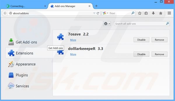 Removendo os anúncios Presto Savings do Mozilla Firefox passo 2