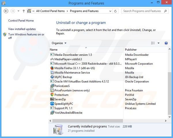 desinstalar o adware Protectium via Painel de Controlo