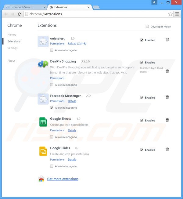 Removendo as extensões relacionadas a searchfunmoods.com do Google Chrome