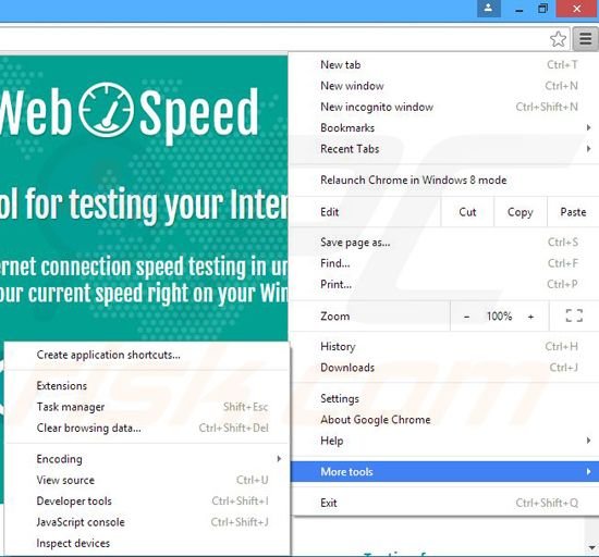 Removendo os anúncios WebSpeed do Google Chrome passo 1