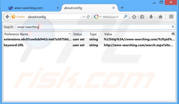 Removendo a página inicial www-searching.com e motor de busca padrão do Mozilla Firefox