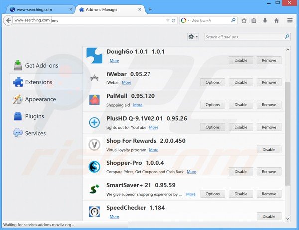 Removendo as extensões relacionadas a www-searching.com do Mozilla Firefox