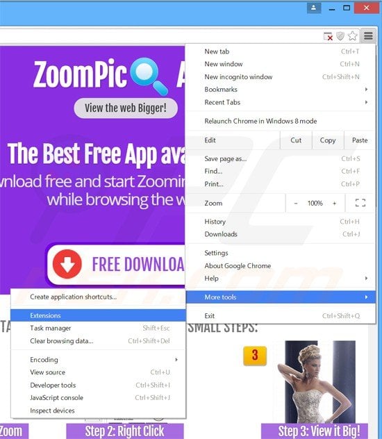 Removendo os anúncios do zoompic de Google Chrome passo 1