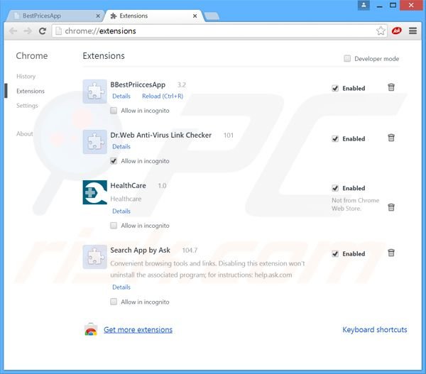 Removendo os anúncios bestpricesapp do Google Chrome passo 2