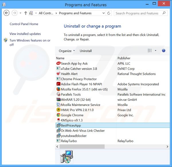 desinstalar o adware BestPricesApp via Painel de Controlo