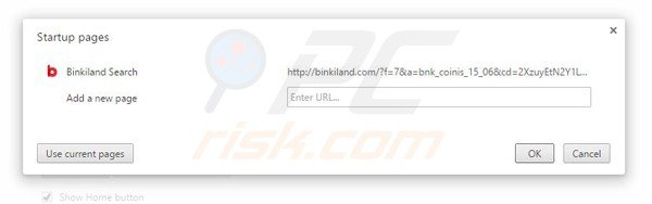 Remoendo  binkiland.com da página inicial do Google Chrome