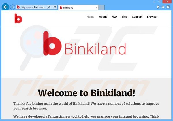 website a promover o sequestrador de navegador binkiland.com
