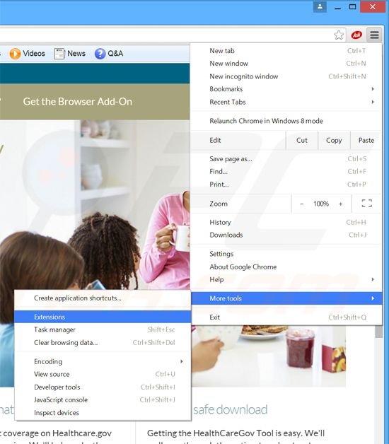 Removendo os anúncios Healthcare Gov Tool do Google Chrome passo 1