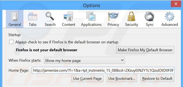  Removendo a página inicial jamenize.com do Mozilla Firefox