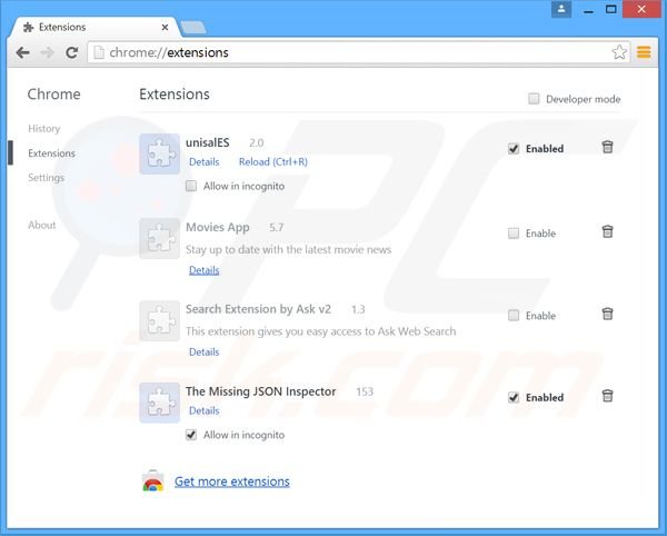 Remova o redirecionamento websearch.look-for-it.info das extensões do Google Chrome